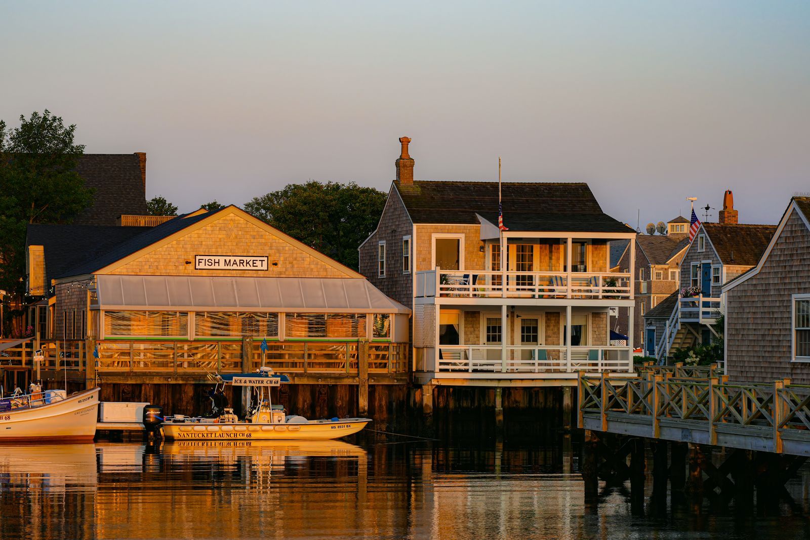 Nantucket harbor at golden hour